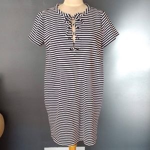 Navy and white lace-up short dress NWOT